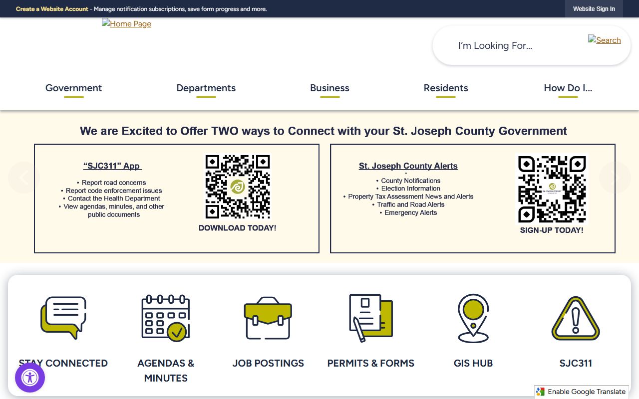 South Bend white pages St. Joseph County government website