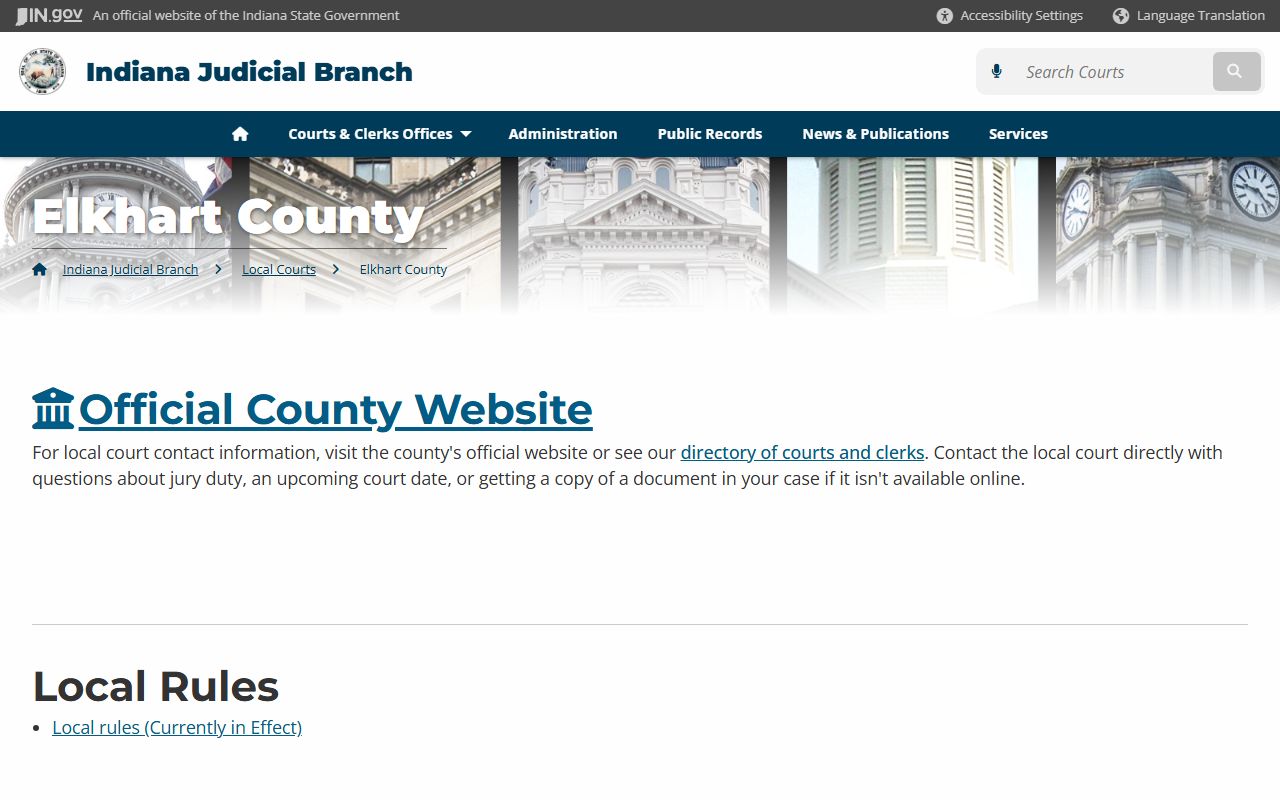 Elkhart County white pages courts information page