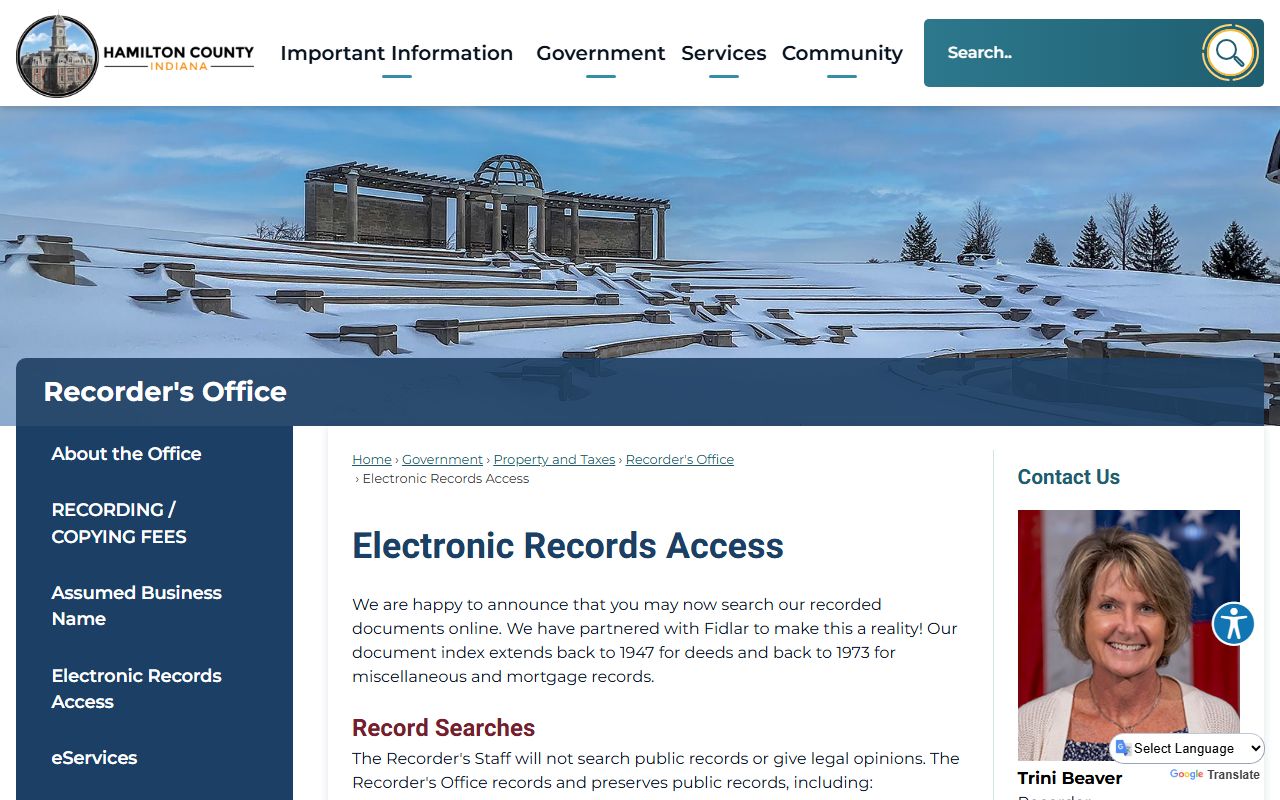 Hamilton County white pages electronic records access page