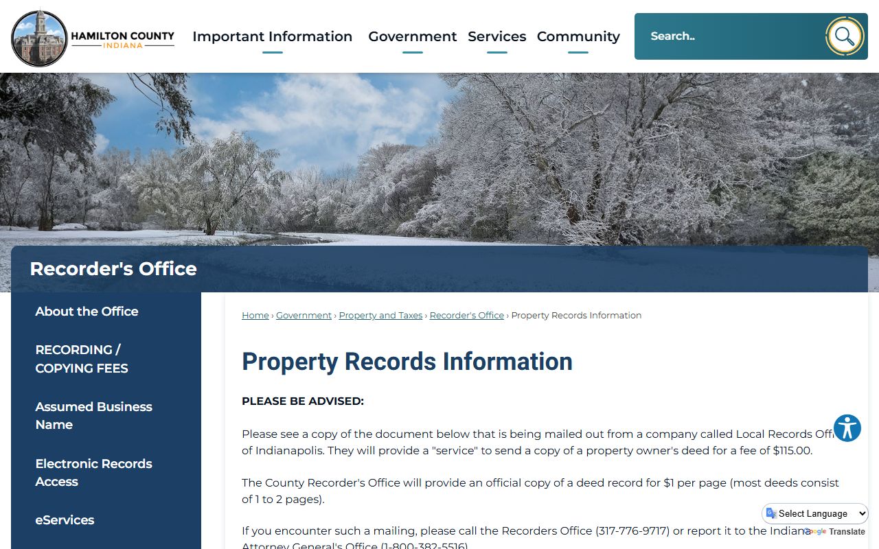 Hamilton County white pages property records information page
