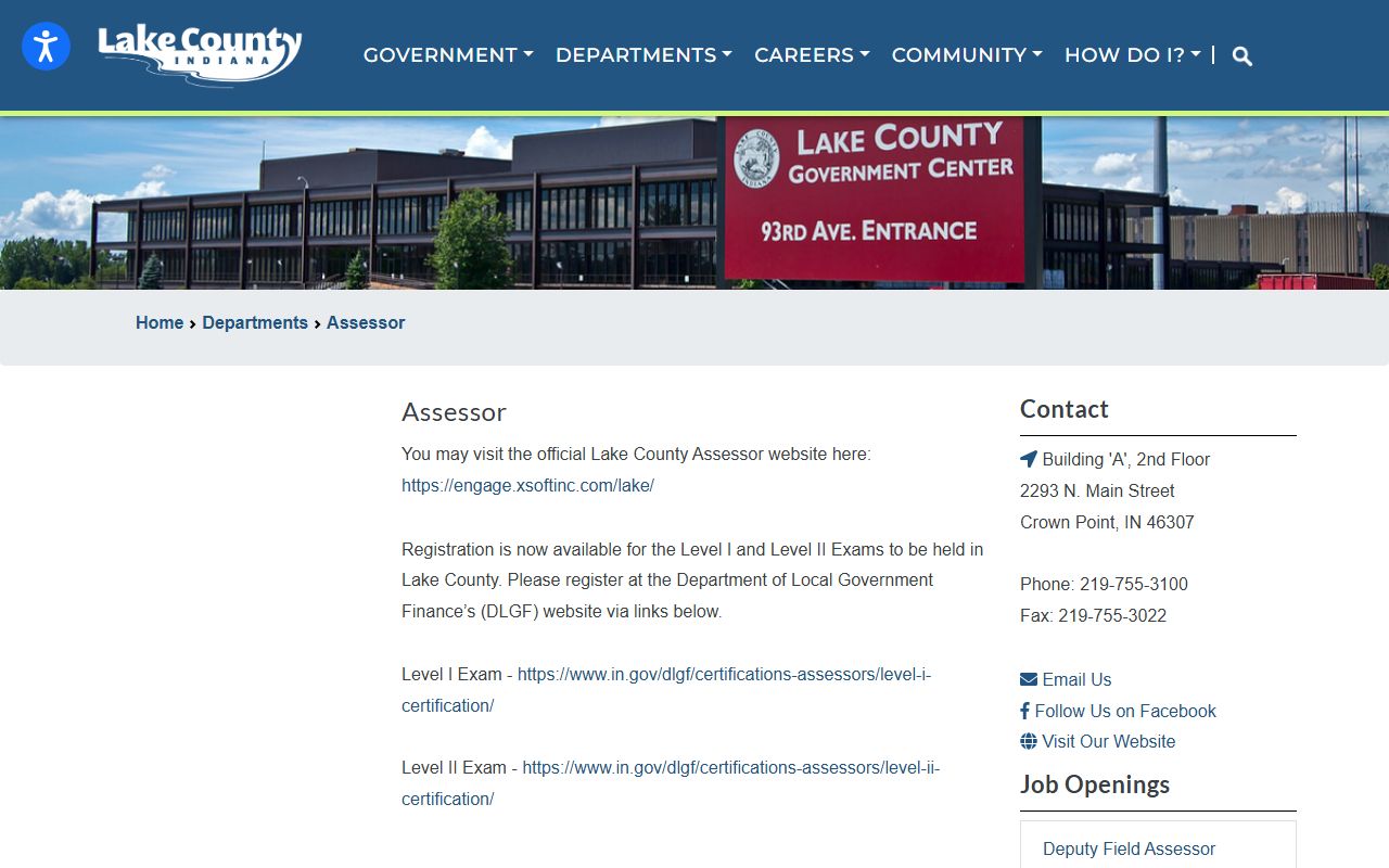 Lake County white pages assessor office page