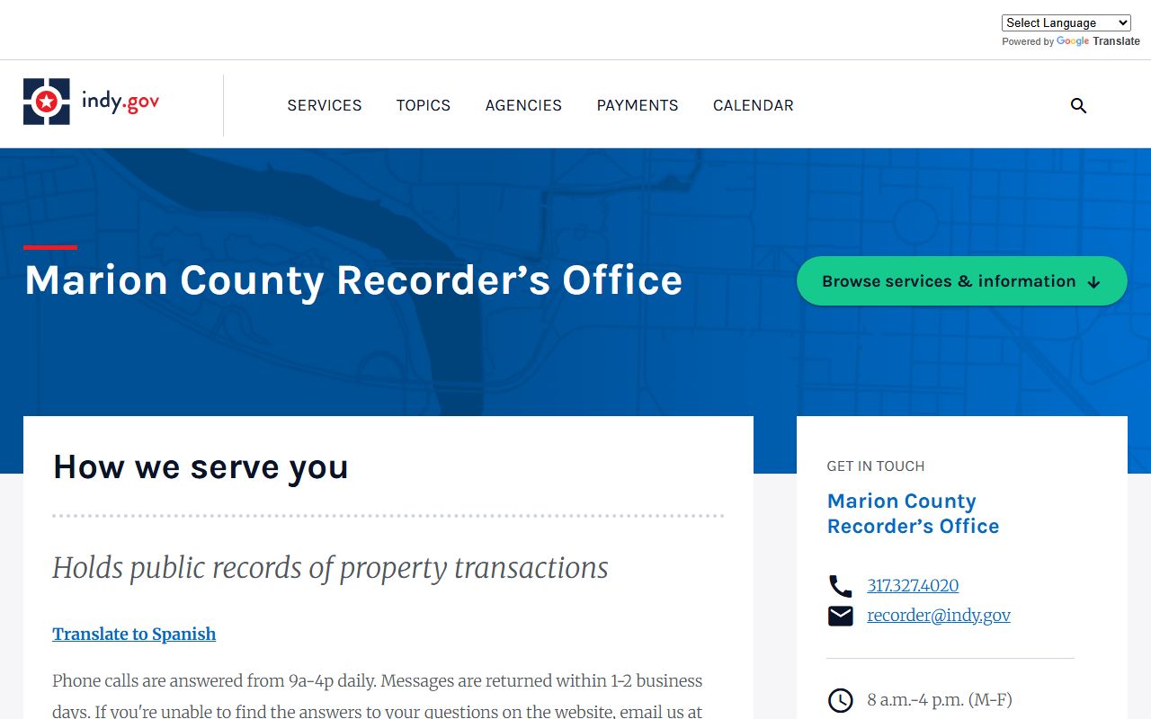 Marion County Recorder office white pages for property records
