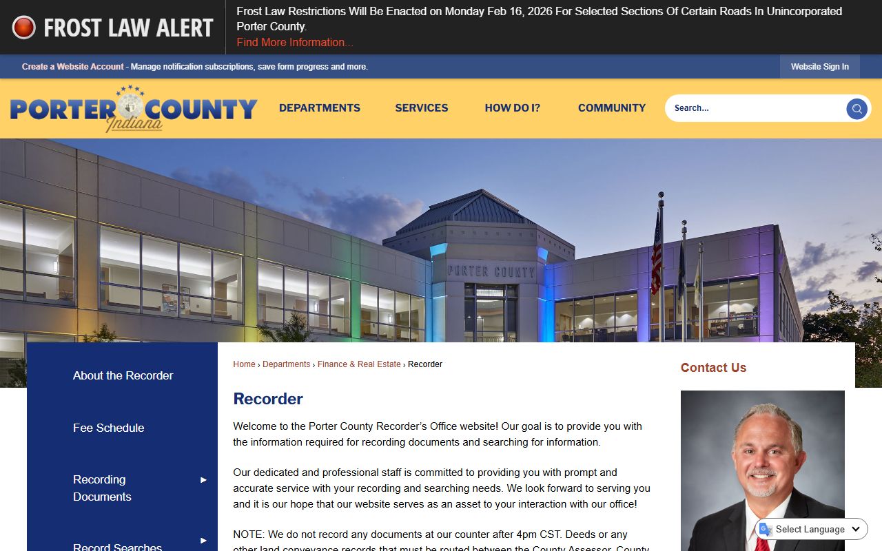 Porter County white pages recorder office page