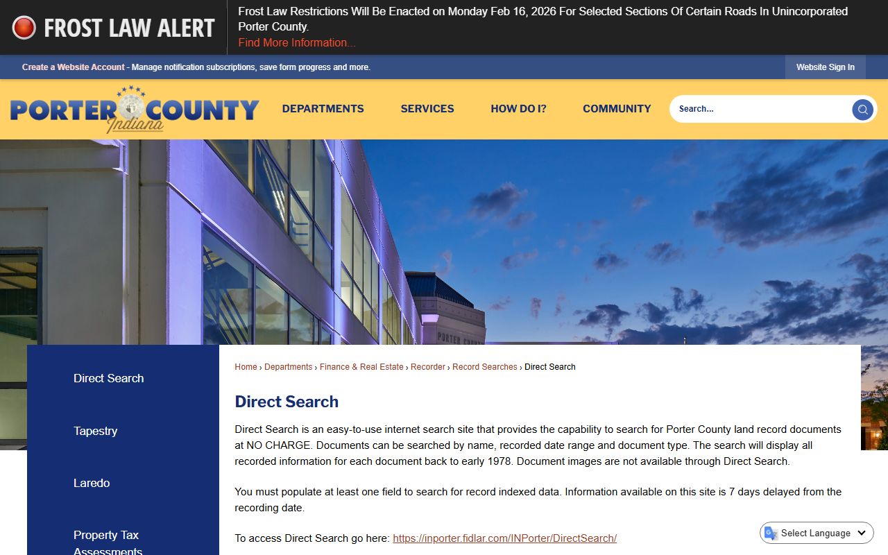 Porter County white pages free direct search for land records
