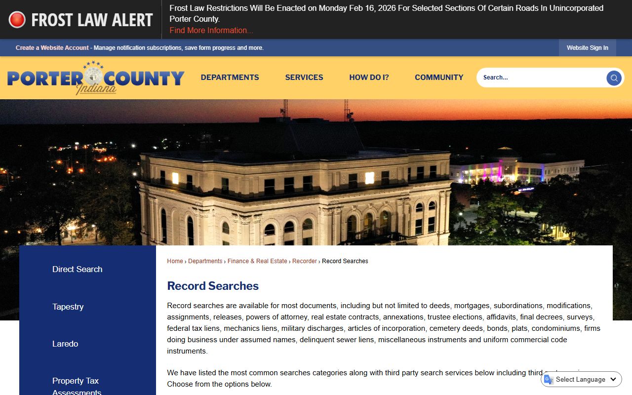 Porter County white pages record searches portal