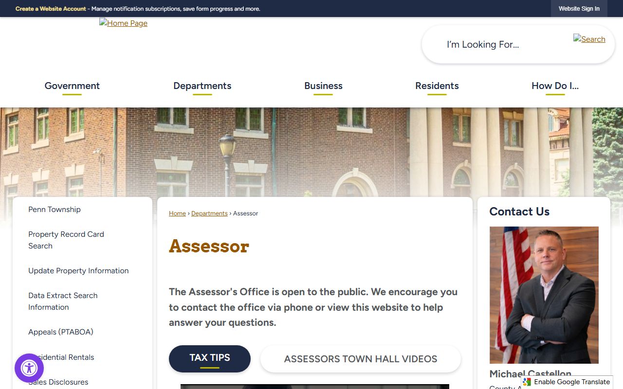 St. Joseph County white pages assessor office page