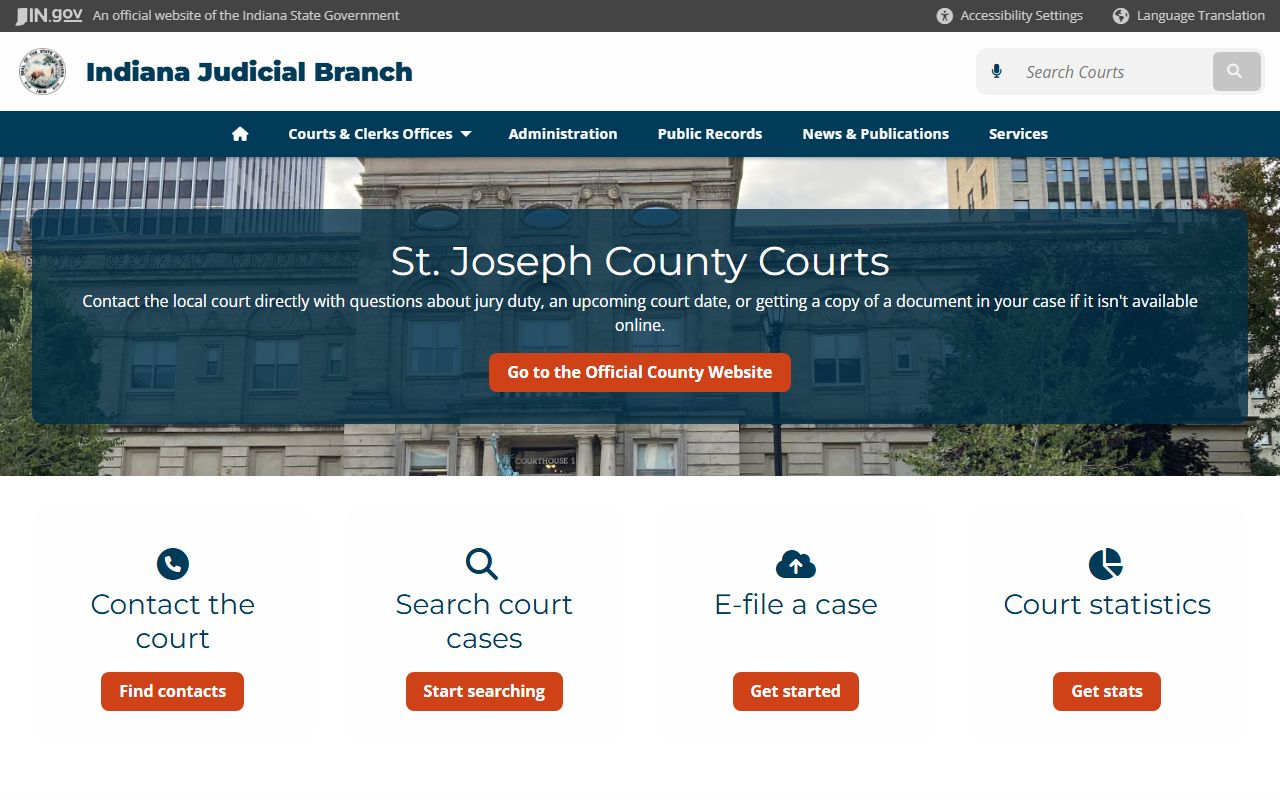 St. Joseph County white pages courts information page