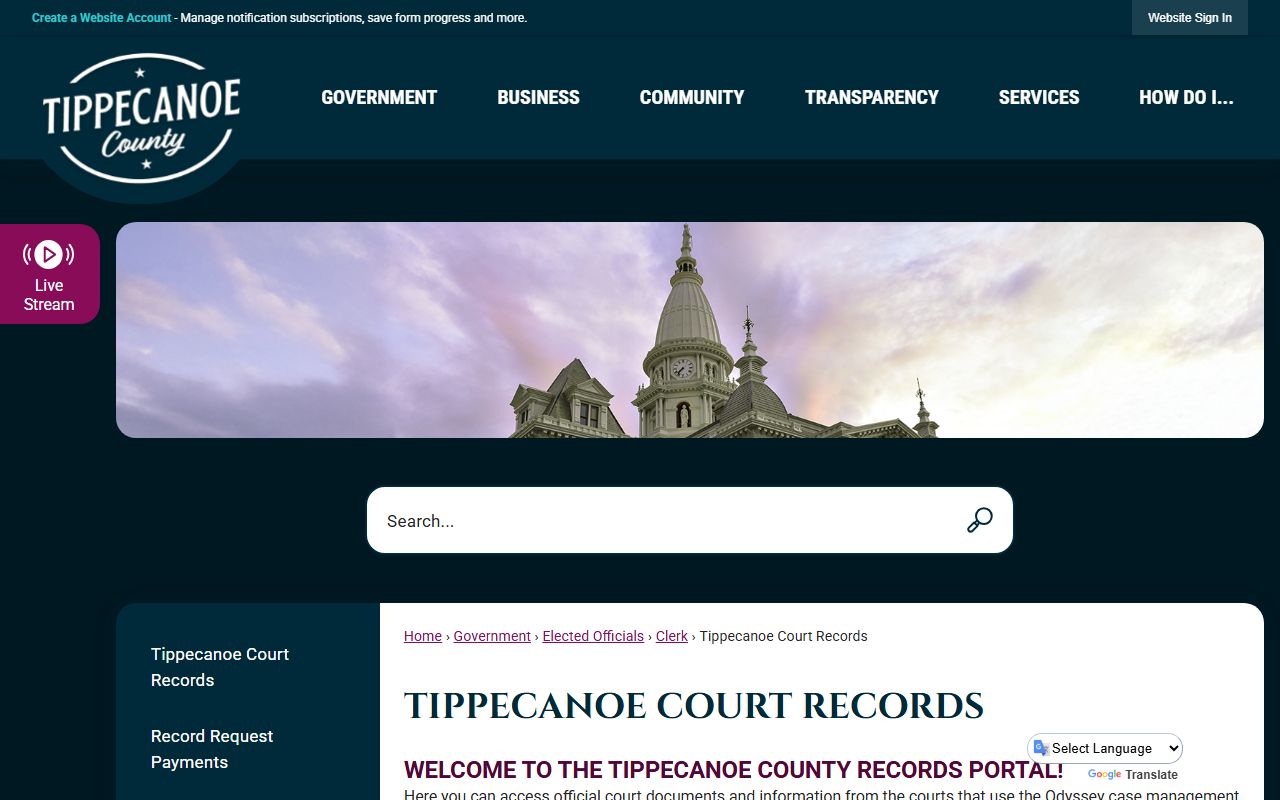 Tippecanoe County white pages court records information page