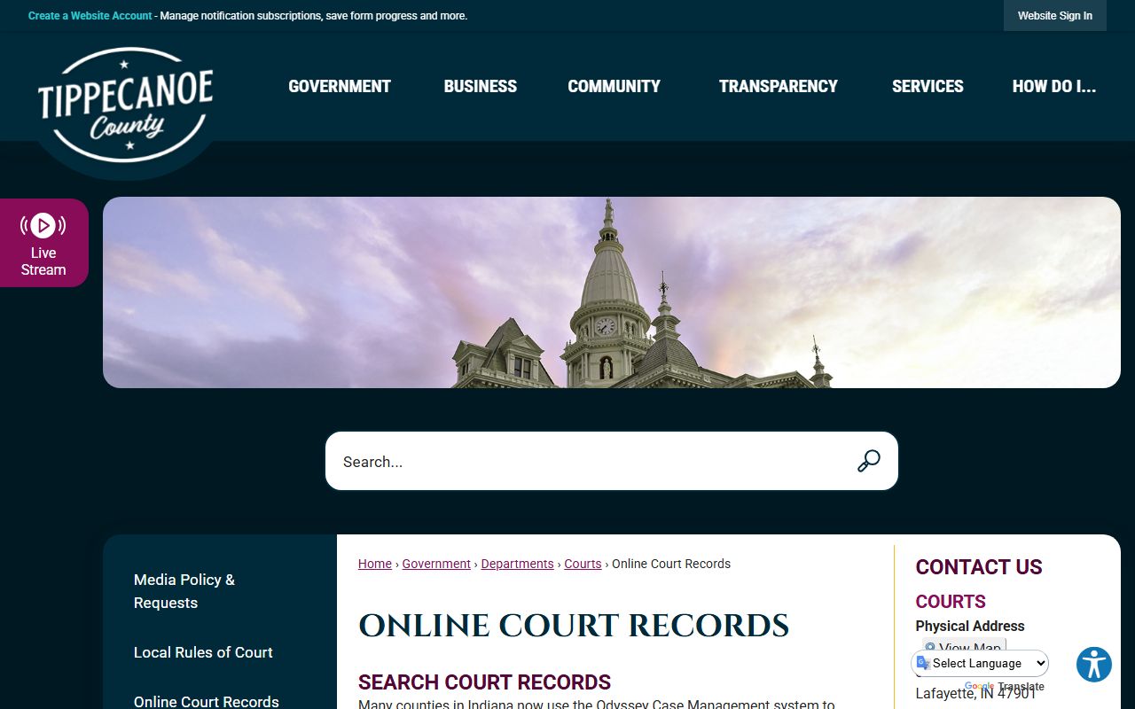 Lafayette white pages Tippecanoe County online court records page