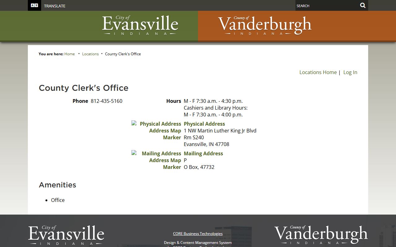 Vanderburgh County white pages clerk office location and hours