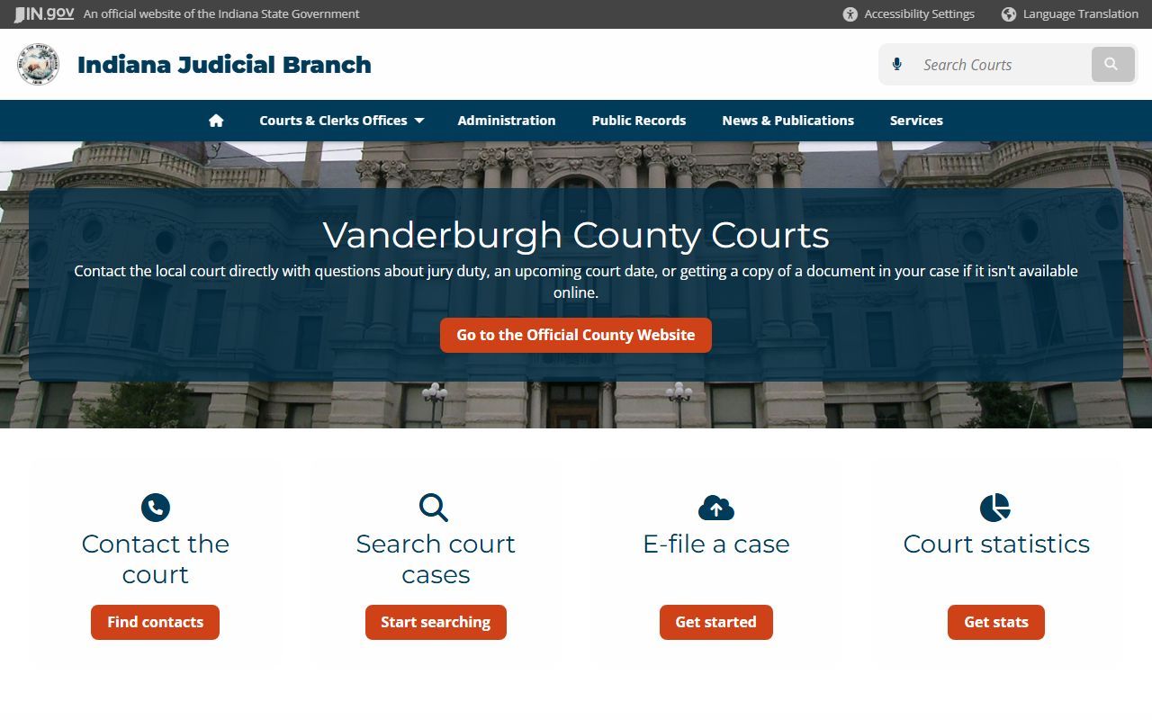 Vanderburgh County white pages courts overview page